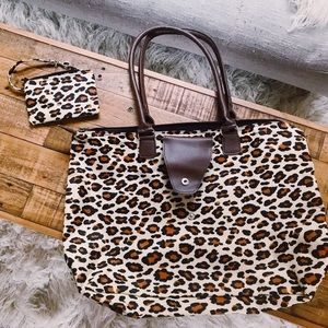 Leopard Print Tote Bag with Matching Wristlet